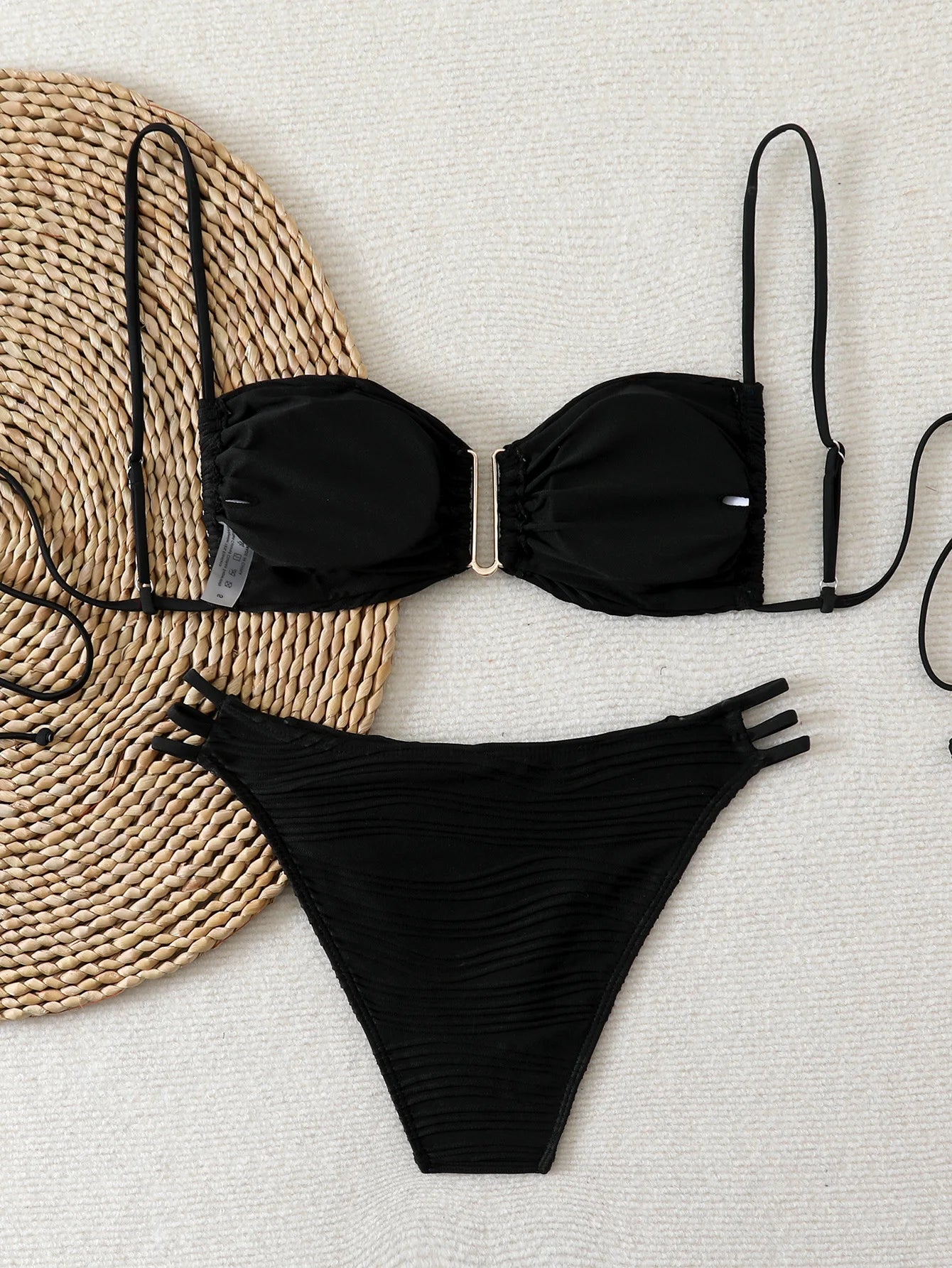 4 Colors Sexy Backless Folded Bikini Pure Color Three-Point Swimsuit Strap Binding Set Women's Adult Swimwear Bathing Set.