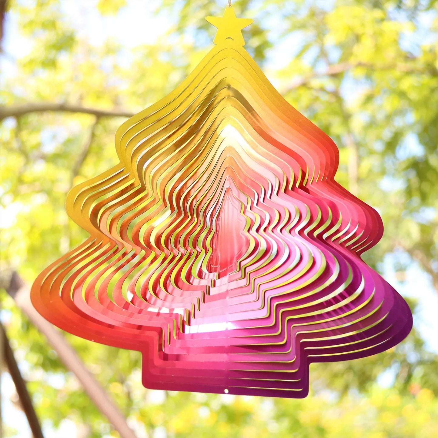 NEW 3D-30cm x 27cm Christmas Tree Shaped Wind Spinner 3D Stainless Steel Metal Wind Chimes Indoor Home Outdoor Garden Courtyard Street Lawn Trees  Christmas Decoration Supplies Garden Decoration Products