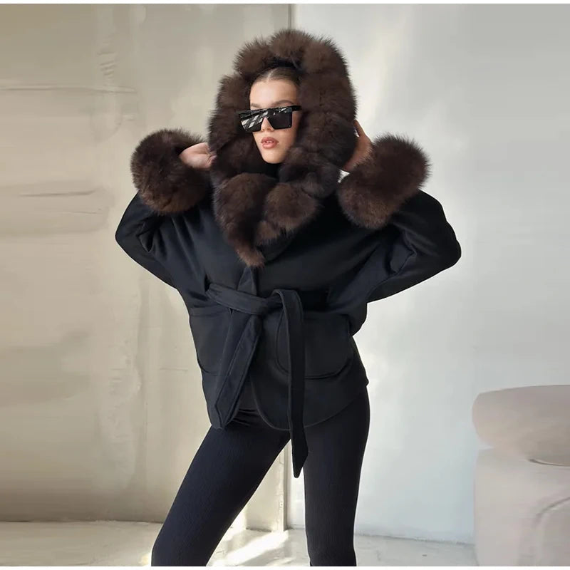 UK Size White/Gray/Brown/Black Color Hoody Mink  Fur Furry Coats Women Fashion Belt Long Sleeve Pocket Thicken Warm Jacket Autumn Winter Urban Lady Streetwear