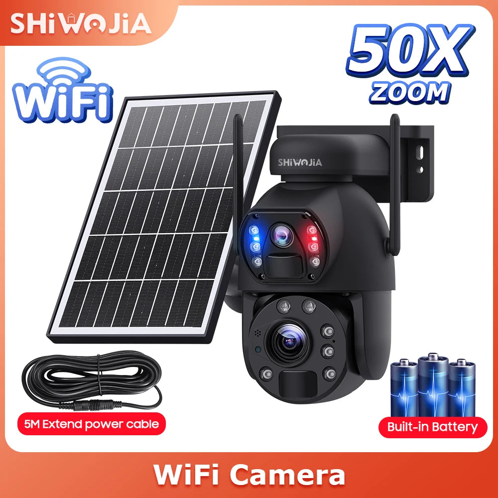 NEW 50X ZOOM 12MP 4G Sim Solar Camera Outdoor 360° Wireless WI-FI Battery Security Cameras Solar Panel PIR Night Vision Recording Home Office Factory Security Systems