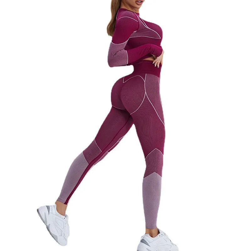 Fashionable Fitness Suit Long Sleeve High-Waisted Yoga Pants Cross-border European American Best Seller Sportswear