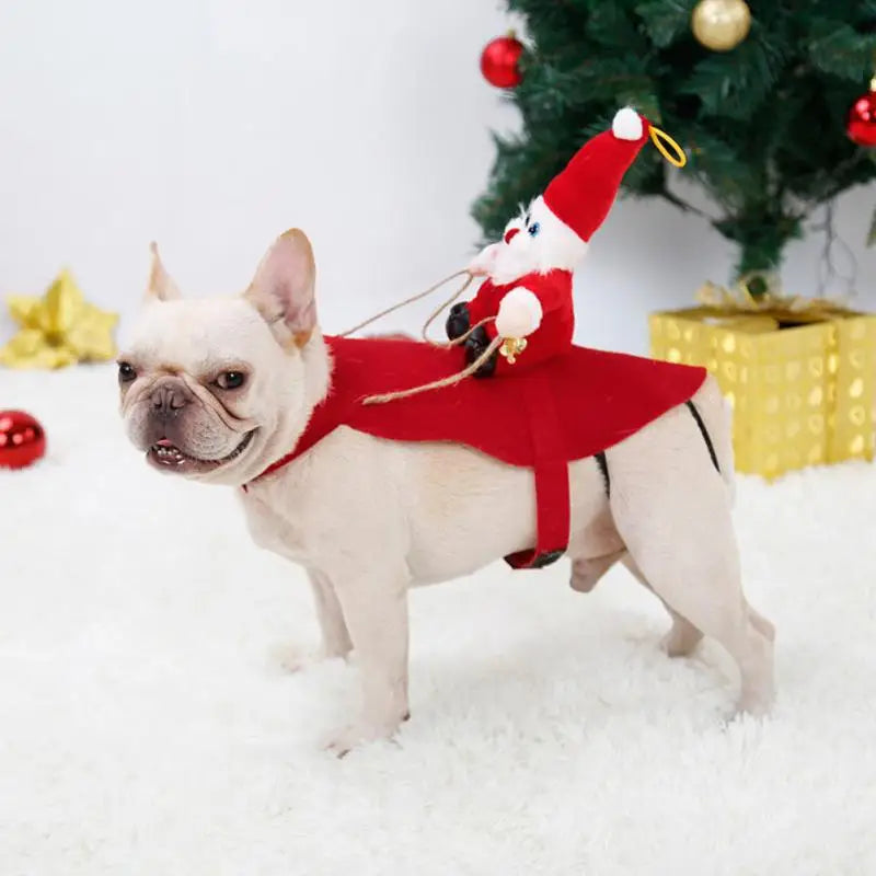 Creative Dog Cat Christmas Costume Santa Claus Riding Pet Cosplay Clothes Christmas Party Pet New Year Eve Gift