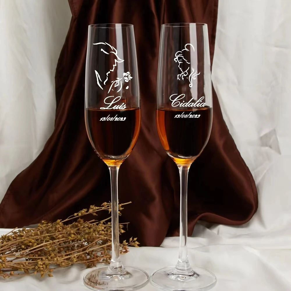 2 PCS Set PERSONALIZED Mr. And Mrs. Names/Dates Wedding Toasting Flutes Wedding Party Glasses Custom Bride and Groom Toasting Glasses Celebration Glassware Barware Accessories