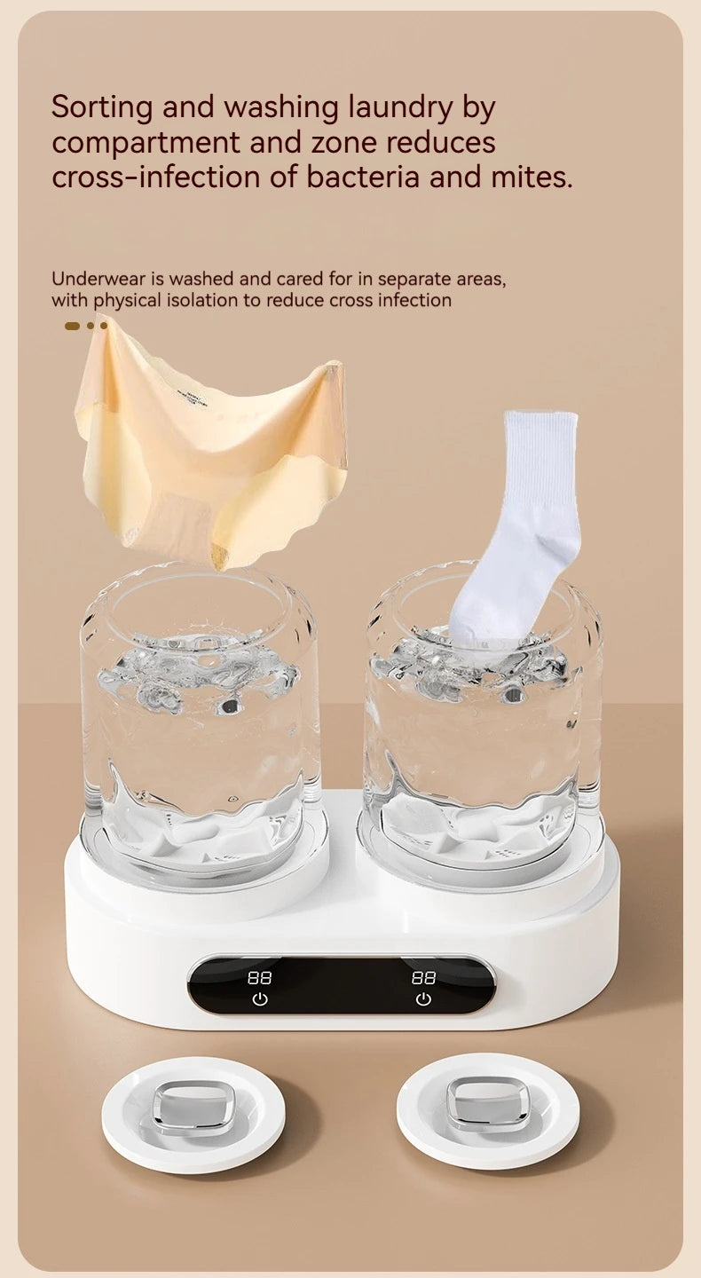 Double Cup Washing Machine for Underwear and Socks, Babies Clothes, Mini Laundry Cup, No Installation Needed, Small and Portable Home Indoor Outdoor Travel Camping Washing Machine