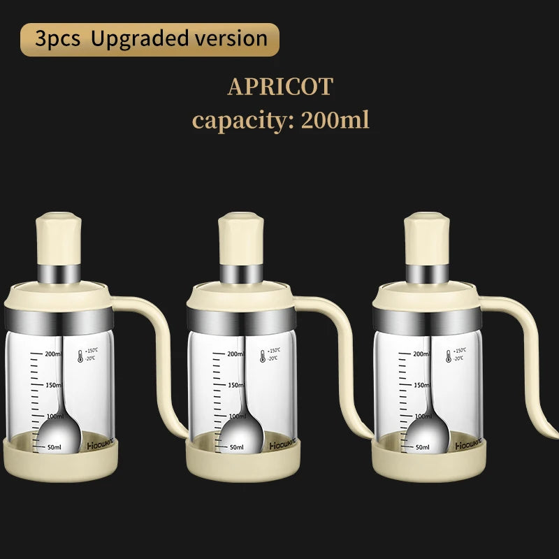 3 PCS Spice Seasoning Bottle Kitchen Supplies Glass Transparent Sugar Bottle Containers with Spoon Seasoning Bottle Salt and Pepper Bottle Kitchenware Accessories Preparing Cooking Tools Sets