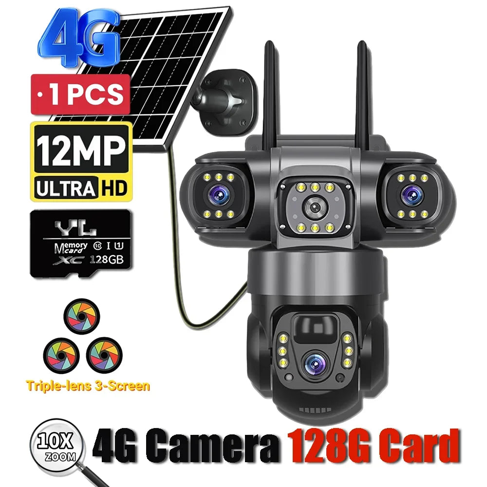 NEW V380 PRO 3 Lens IP Solar Camera HD 15 MP Outdoor Waterproof CCTV Night Vision Two-Way Audio Camera Mobile Tracking 4G IP Camera Home Office Factory Security Systems