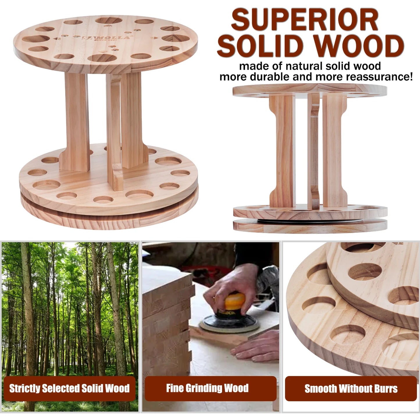 360 ° Rotation Wooden 12 Slots Round Fishing Rod Holder Upgrade And Strengthen Space Saving Storage Organizer Roove Fishing Gear