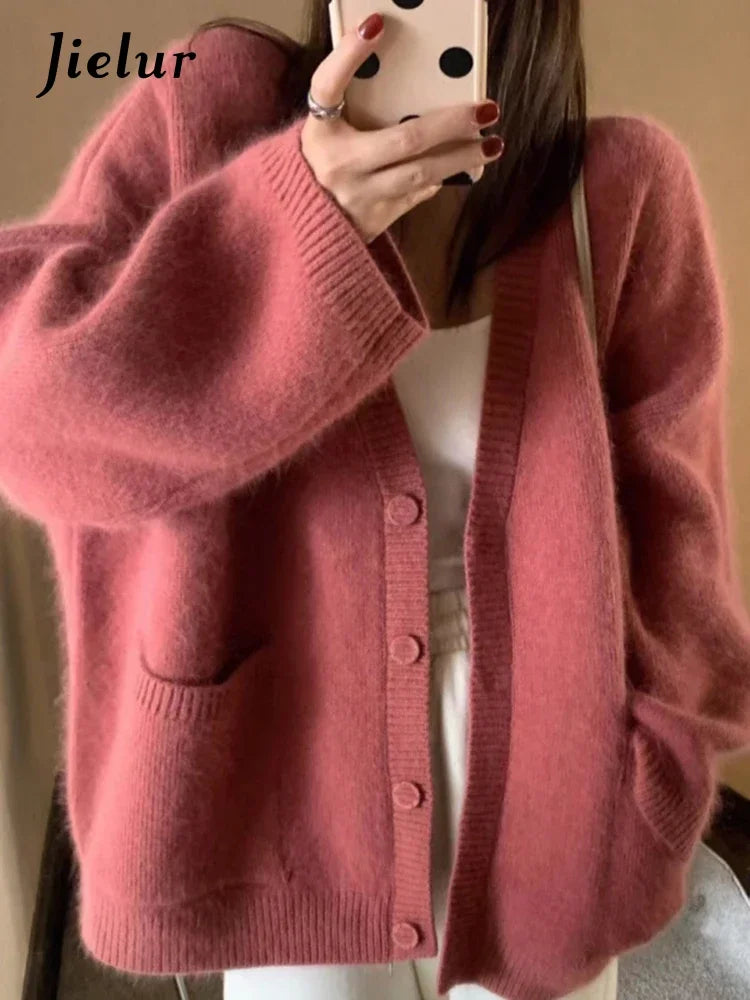 NEW Arrivals Solid Color Chic Long Sleeves Loose Casual Women Cardigan Sweet Knitting Fashion Single Breasted Simple Female Cardigans Ladies Girls Luxury Fashion Clothing Supplies