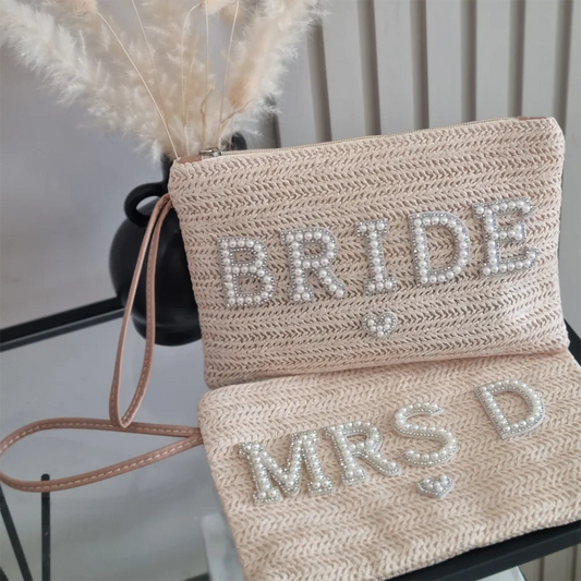 NEW Arrivals Summer Beach Bride/MRS Bags White Pearls Hand Bag with Bow Bride To Be Accessories Bridal Shower Gift Bachelorette Honeymoon Supplies