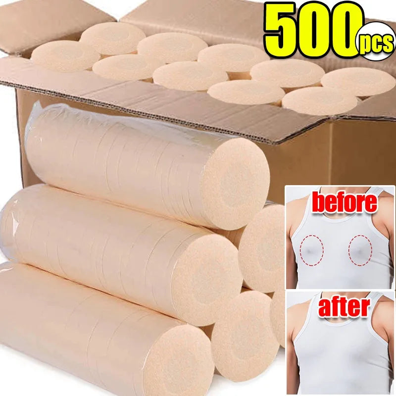 500 PCS Set Bamboo Fiber Cotton Disposable Women's Breast Patches Anti Convex Point Invisible Breathable Anti Allergic Chest Patch Sling Anti Glare Pasties Tits Breast Cover Pads Ladies Underwear Accessory Sets