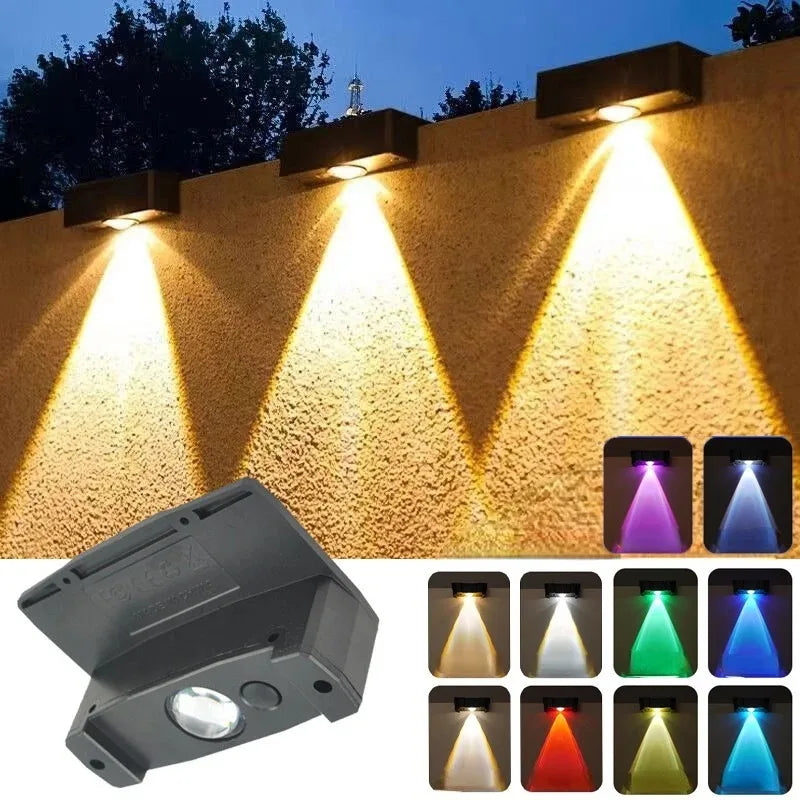 NEW 4PCS Set Solar Fence Light Outdoor Warm White & Cool White & RGB Solar Wall Light 12 Modes Color Changing Deck Light Waterproof for Yard Pathway Home Garden Lighting Supplies