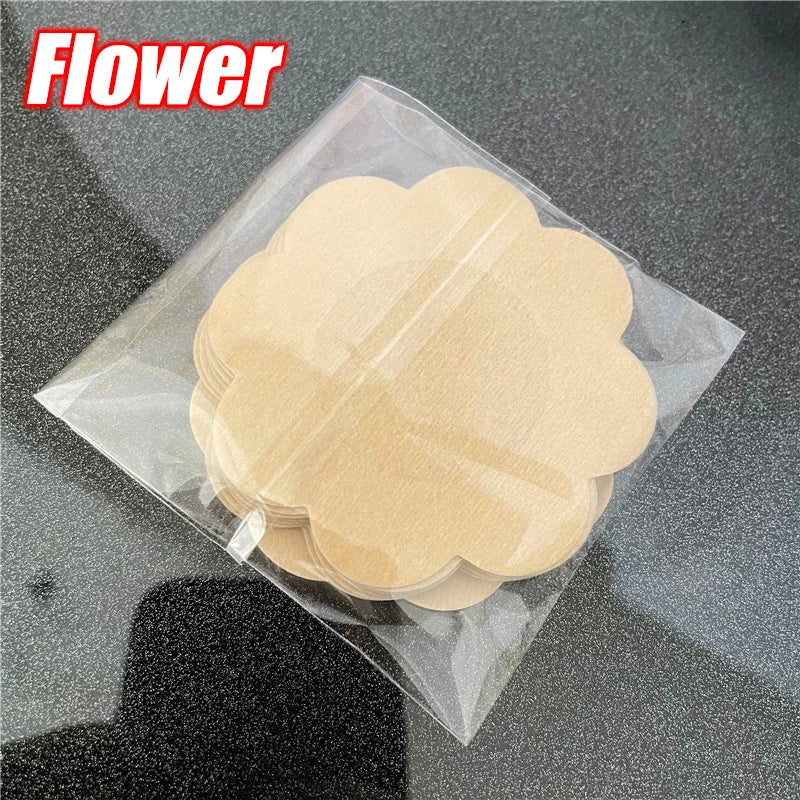 200 PCS Set Round/Flower Type Nipple Sticker Disposable Invisible Chest Sticker Non-Woven Bra Breast Patch Bra-Less Pasties Pad Nipple Cover Sticker Women's Underwear Accessory Sets