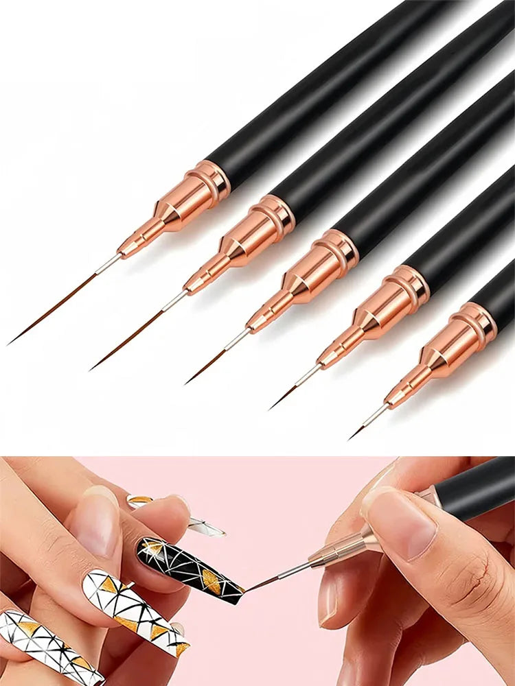 NEW 5 PCS Set Nail Brush Pen Nail Art Liner Brushes Set Elongated Striping Drawing Professional Women Nail Care Manicure Accessories Cosmetic Supplies