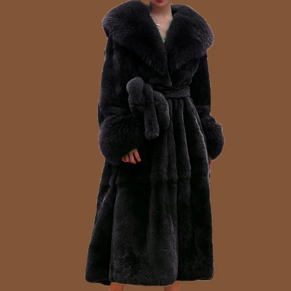 NEW Arrivals Women S-3XL Plus Size 8 Colors Luxury Long Fur Coat Women Winter War Snow Outerwear Evening Nightclub Party Faux Fur Coat Fashion Big Fur Collar Belt Ladies Luxury Fashion Clothing Supplies