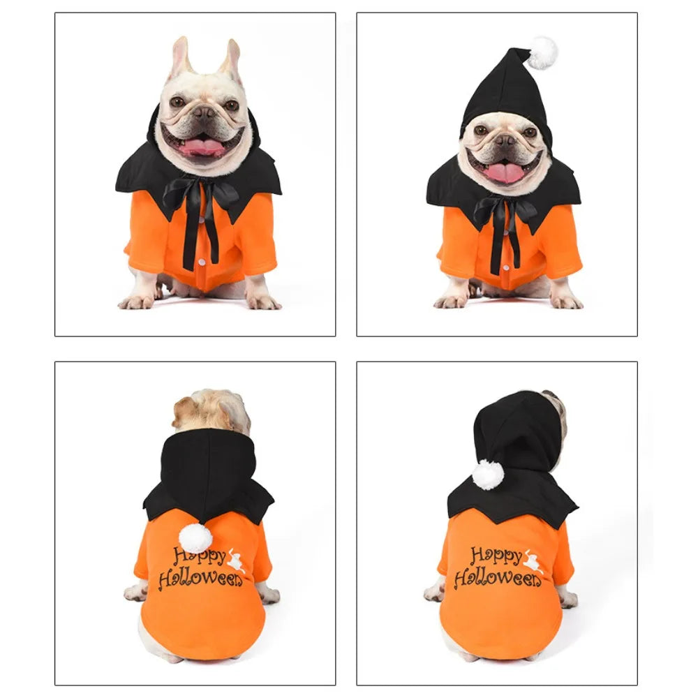 New Halloween Pumpkin Funny Outfit Two-piece Sweater Shawl Dog Clothes Christmas Dog Costume Pet Clothes