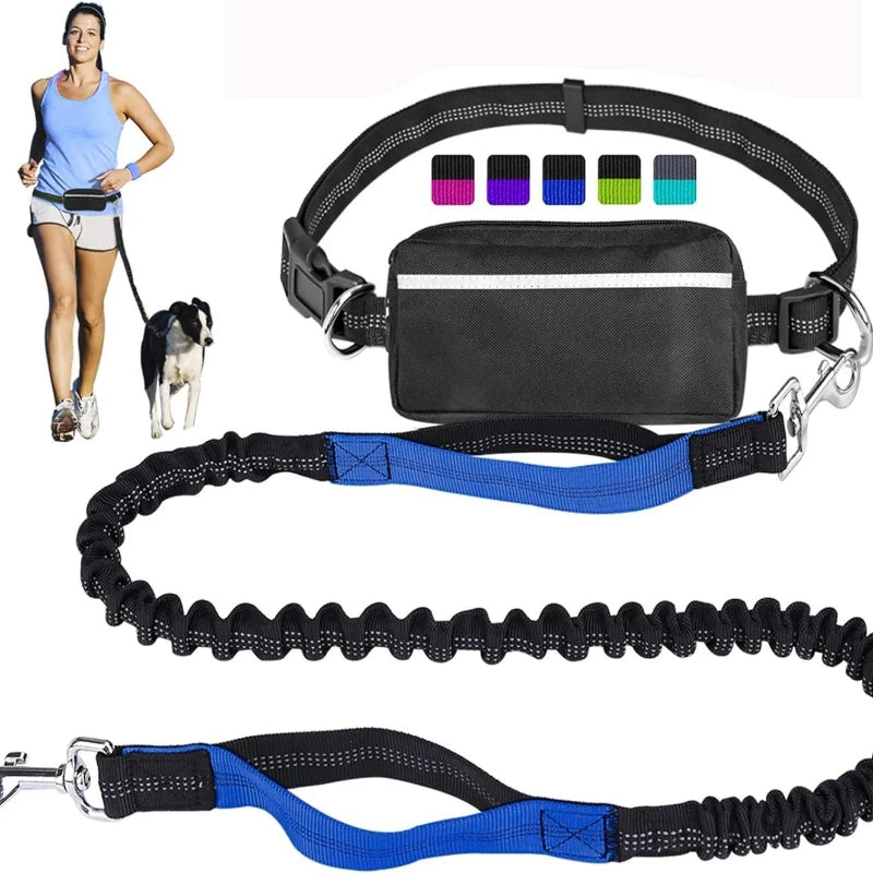 Hands-Free Large Dog Running Retractable Supplies Walking  Training Adjustable Waist Belt Dogs Pet Waist Bungee Free Jogging 2 Ropes Leashes