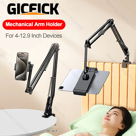 Heavy Mechanical Arm Tablet Phone Holder 360 Flexible Bed Stand For iPhone iPad Xiaomi Tablet Support Desktop Cantilever Bracket