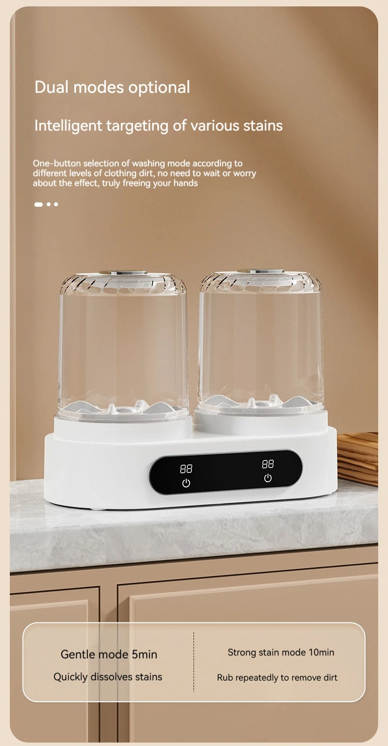 Double Cup Washing Machine for Underwear and Socks, Babies Clothes, Mini Laundry Cup, No Installation Needed, Small and Portable Home Indoor Outdoor Travel Camping Washing Machine