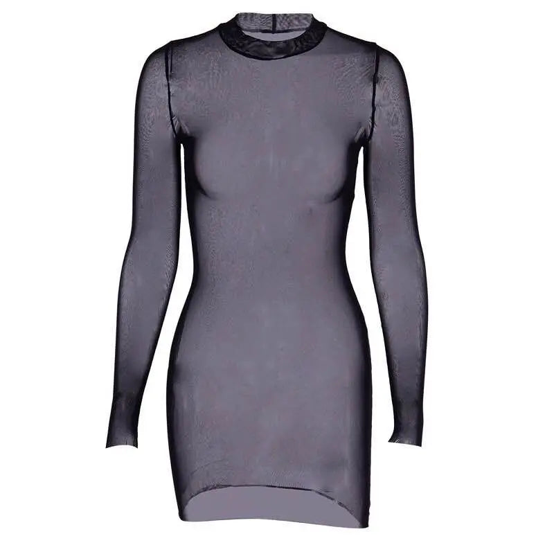 Women's Intimates Breathable Sexy Lingerie Temptation Sheer Mesh See-Through Long Sleeve Casual Clubwear Mini Dress Nightgowns