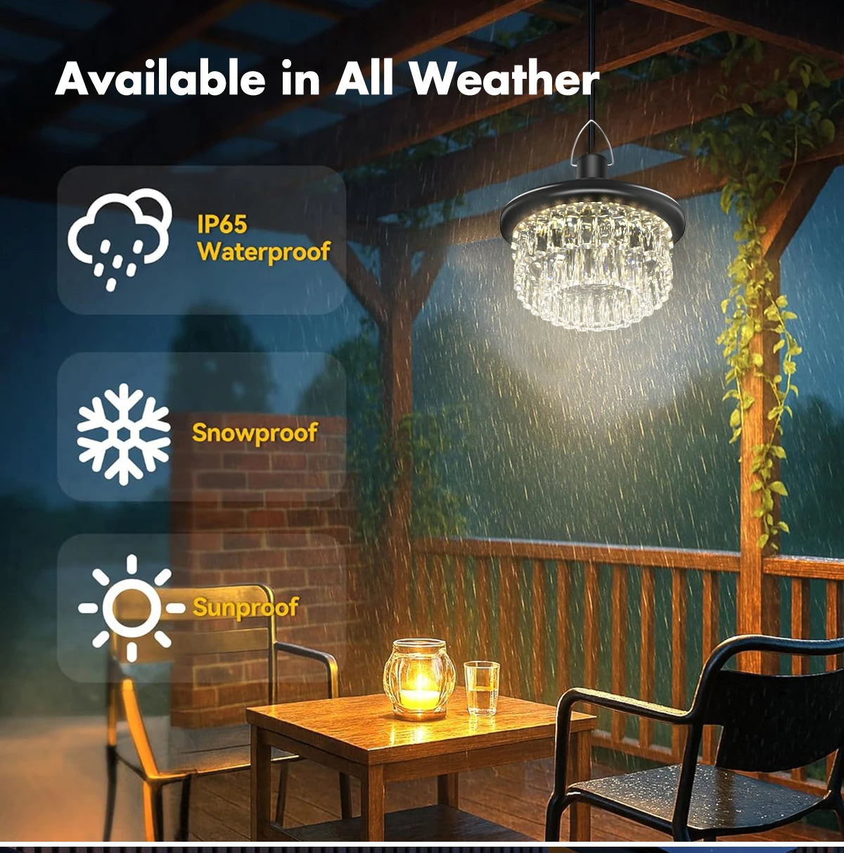 Waterproof Crystal Solar Pendent Light LED Solar Light Outdoor with Adjustable Color Changing Solar Garden Lamp for Gazebo