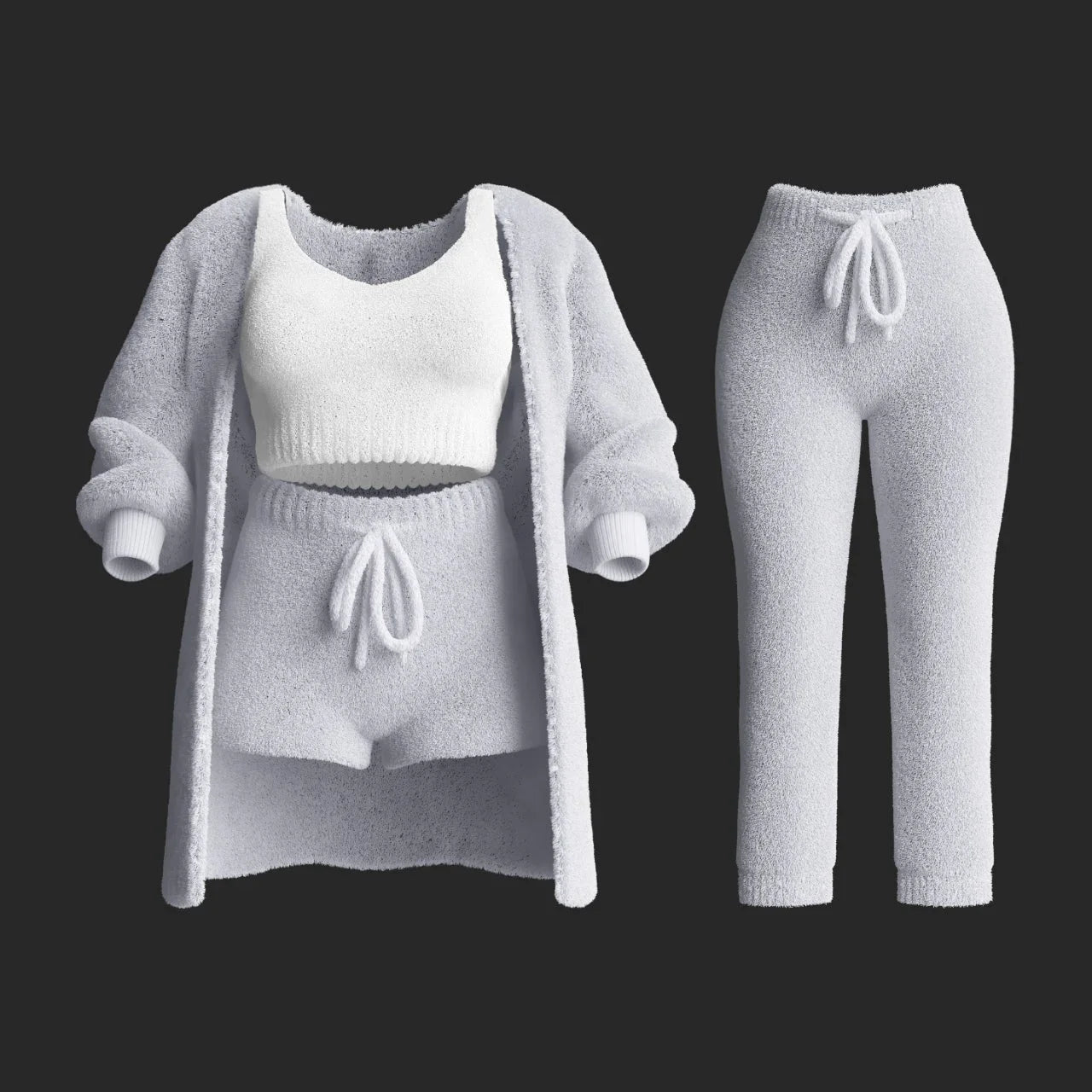 NEW Arrivals 4PCS Set 5 Colors S-2XL Women Cozy Outfits O-Neck Cropped Tank Tops Long Sleeve Fleece Warm Hooded Comfortable Loungewear Girls Sleepwear Ladies Home Wear