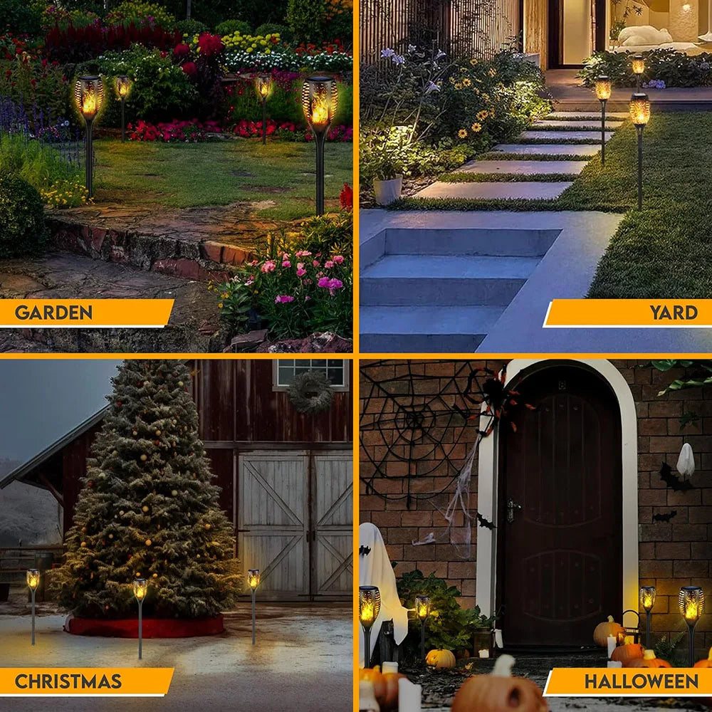 Solar Lights Flickering Flames Torch Lights Outdoor Waterproof Landscape Decoration Flame Lights for Yard Garden Pathway