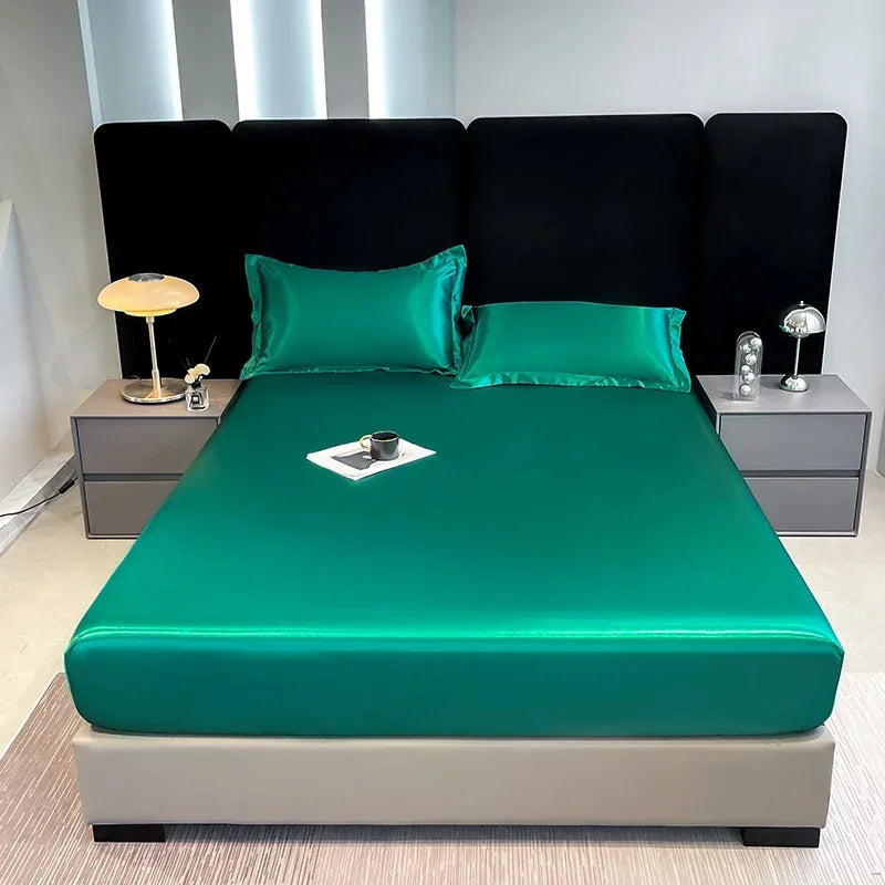10 Colors Home Hotels Luxury Satin Waterproof Fitted Sheet Silky Solid Color Bed Sheet Breathable Elastic Band Sheets Smooth Bedsheet Mattress Cover