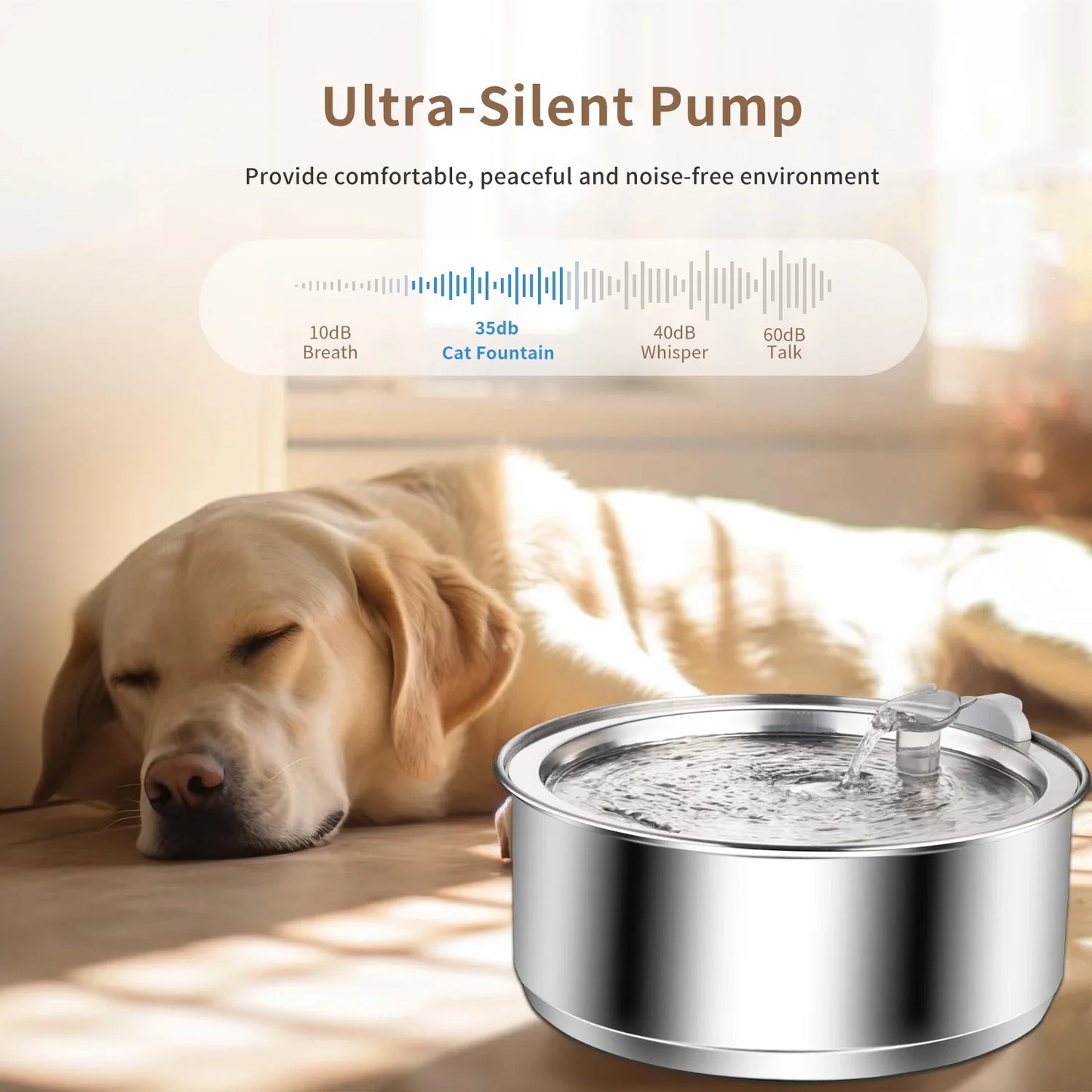 8L Dog Water Fountain Stainless Steel Water Dispenser for Dogs Cats Smart Pet Water Dispenser for Large Dogs Cat with Sensor