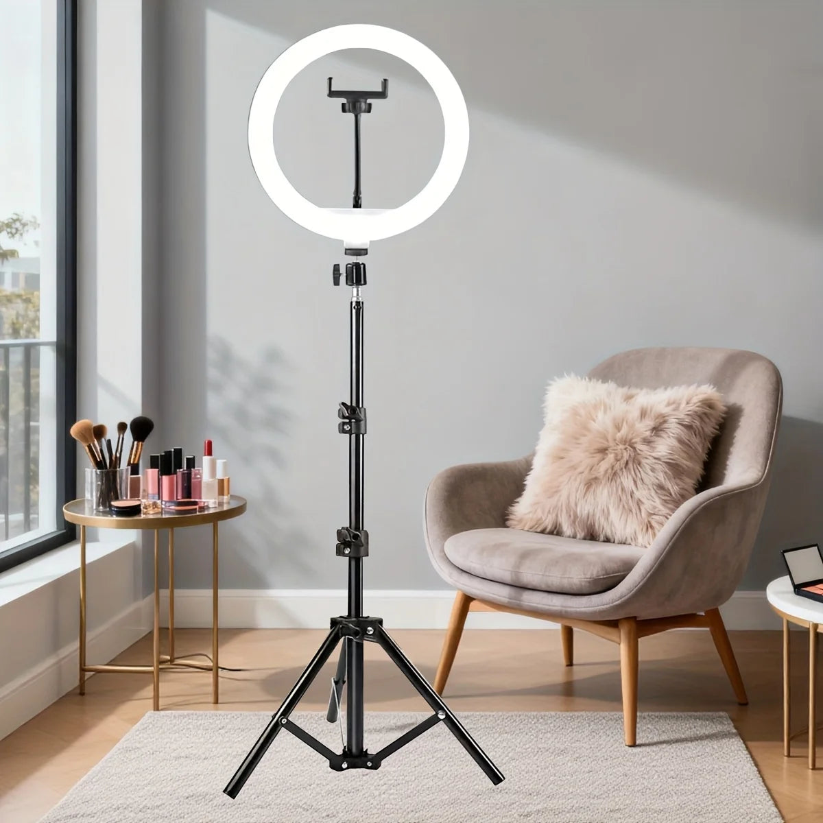 Home Studio Social Media Tools 10" LED 115cm Home Studio Social Media Tools Selfie Ring Light LED Tik-Tok YouTube Insta Reels Video Recording  Ring Light with Adjustable Tri-Color | USB Powered, 43-inch Tripod & Phone Holder,