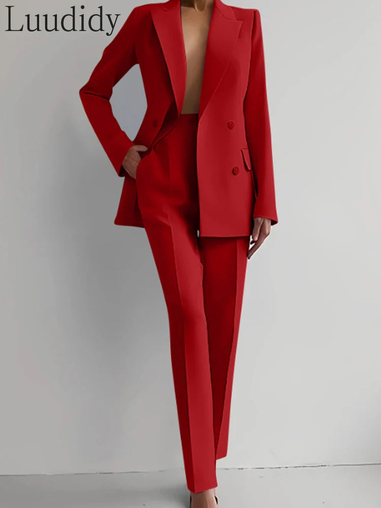 NEW Arrivals 2 PCS Set UK S-2XL Size 7 Colors Italian Luxury Suit Women's Blazer Suit Office Lady Evening Party Business Dinner Long Sleeve Blazer and Pant Sets Ladies Luxury Fashion Apparel Products