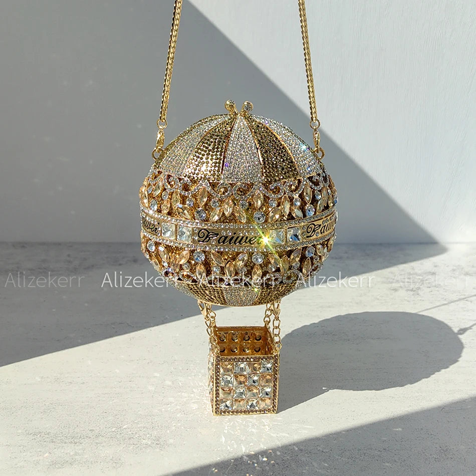 5 Colors  Hot Air Balloon Shaped Crystal Evening Wedding Party Luxury Bags Women Luxury Classy Unique Rhinestone Circular Clutch Purses Wedding Party