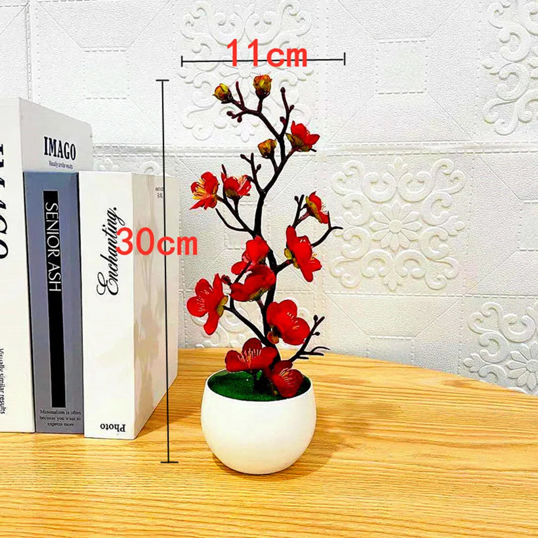 1pcs Bonsai Simulation Silk Plum Flowers Artificial Pot Plant Home Office Plum Blossom Branch Vases Wedding Home Room Decoration