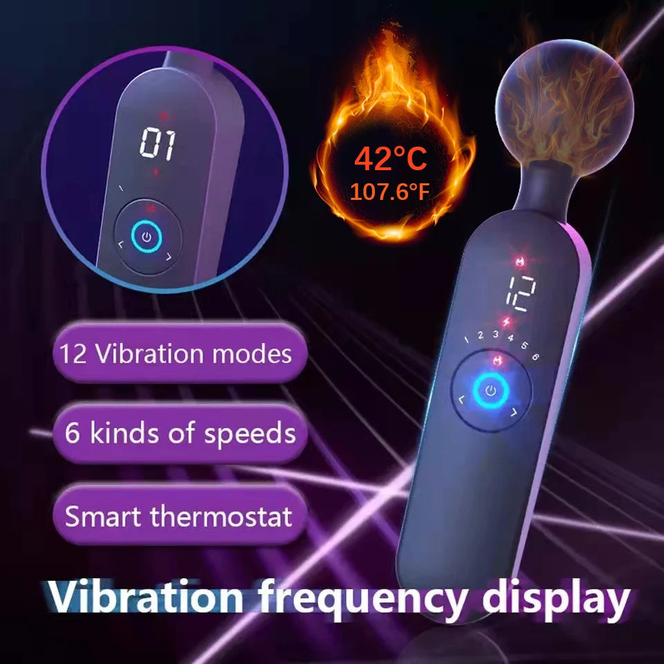 AV Magic Wand Vibrator for Women Clitoris Stimulator Heating Powerful Female Massager Digital Display USB Rechargeable Sex Toy