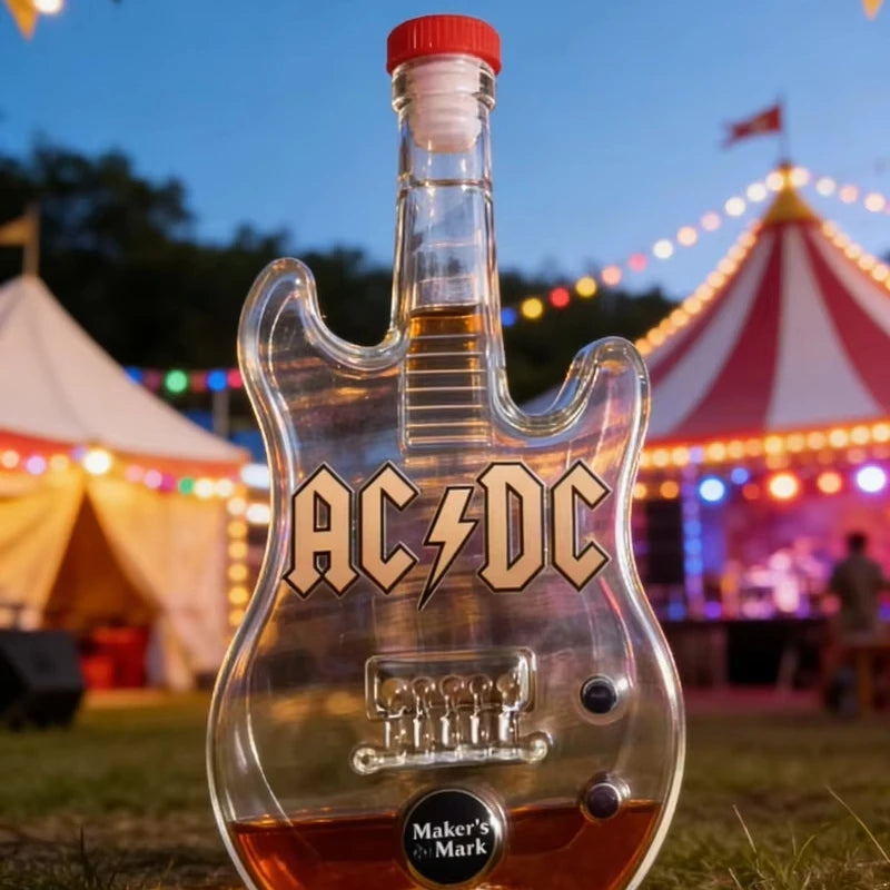 AC/DC Lovers Electric Guitar Shaped Whiskey Decanter with Crown Topper Creative Style Crystal Glass Liquor Bottle for Rock Fans Gifts Bar Pubs Night Club Drinkware Decorations Barware Accessories