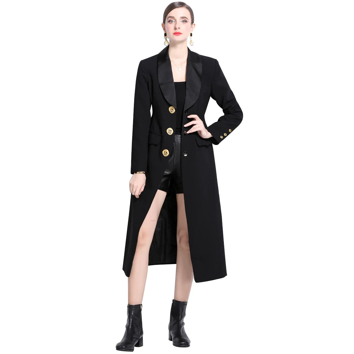 NEW Arrivals UK S-2XL Size Vintage Black Autumn Winter Clothes Long Sleeve Bodycon Pencil Notched Blazer Suit Coat Midi Dresses Women Office Lady Suit