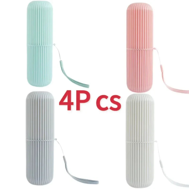 NEW Arrivals 4 PCS Set 4 Colors Travel Hotels Toothbrush Storage Box Vertical Stripe Portable Mouthwash Cup Brushing Cup Box Toothpaste Storage Cartridge Personal Care Supplies