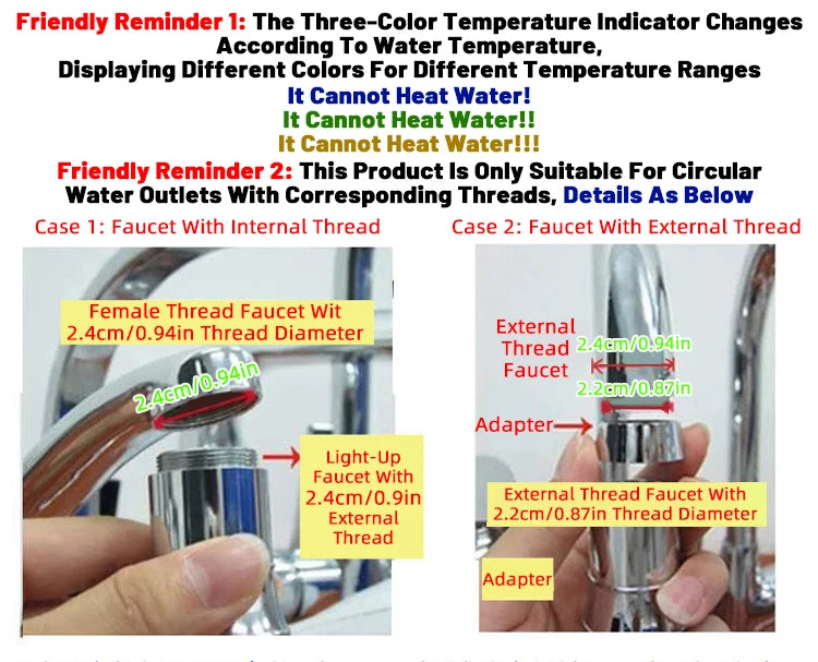 LED Kitchen Faucet Aerators 3-color Sink Faucet Power Shower Light Temperature control Kitchen Tap RGB faucet Shower Head