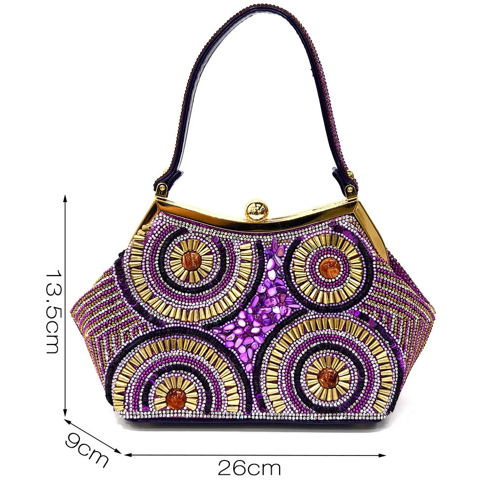 8 Colors High-End Matching Women's Luxury Shoes with Diamond Hard Box Bag Popular in Nigeria Evening Wedding Party Women's High Heels Shoes Apparel Sets