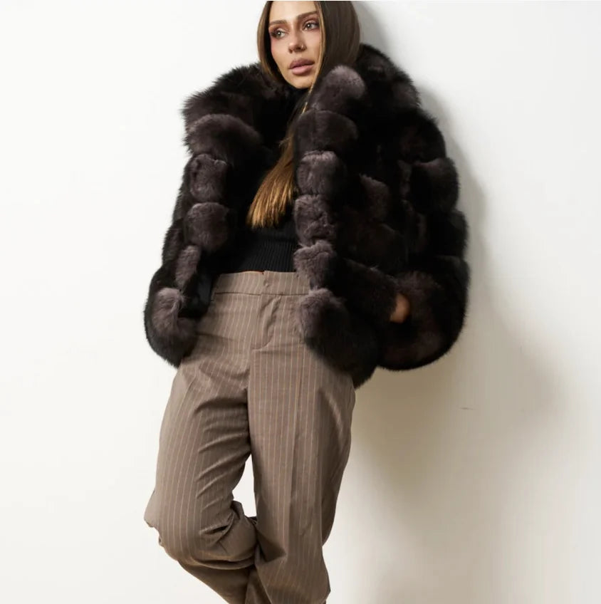 8 Colors S(45-55Kg)- 6XL(100Kg-110Kg) Plus Size Women's Real Fox Fur Coat Detachable Transform Jacket Removable Vest Thick Warm Solid Fur Ladies Luxury Fashion