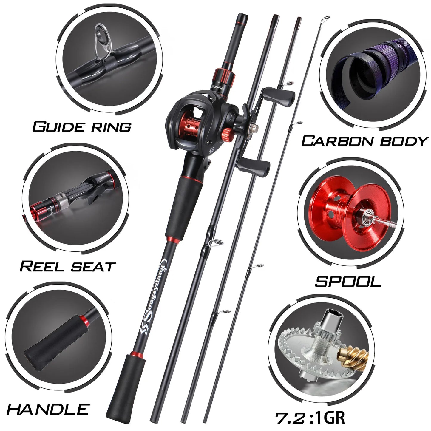 Full Set Professional  Fishing Combo 1.8-2.1m Carbon Fiber Rod  7.2:1 High Speed Reel with Diverse Lures for Freshwater Saltwater Ocean Lake Pond River Fishing Tool Sets