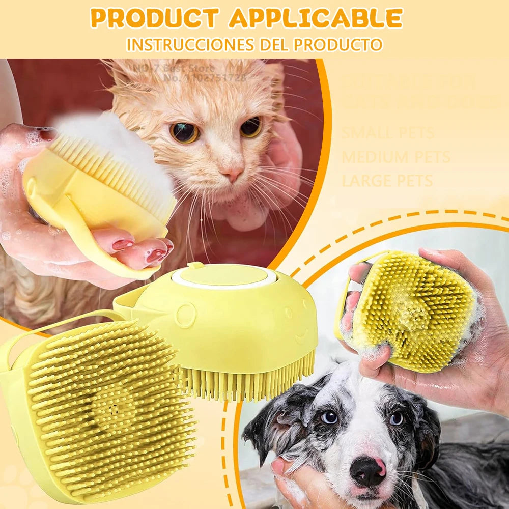 2 PCS Set Dog Bath Brush Silicone Pet Shampoo Brush Soap Dog Scrubber Cat Massage Grooming Wash Comb Soft Rubber Puppy Clean Brush Pets Grooming Tools