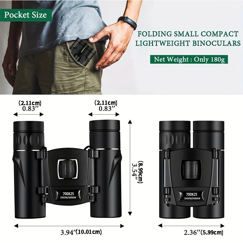 700x25 HD Zoom Portable Powerful Binoculars Long Range Telescope Jumelles Folding Low Light Night Vision Binoculars for Hunting