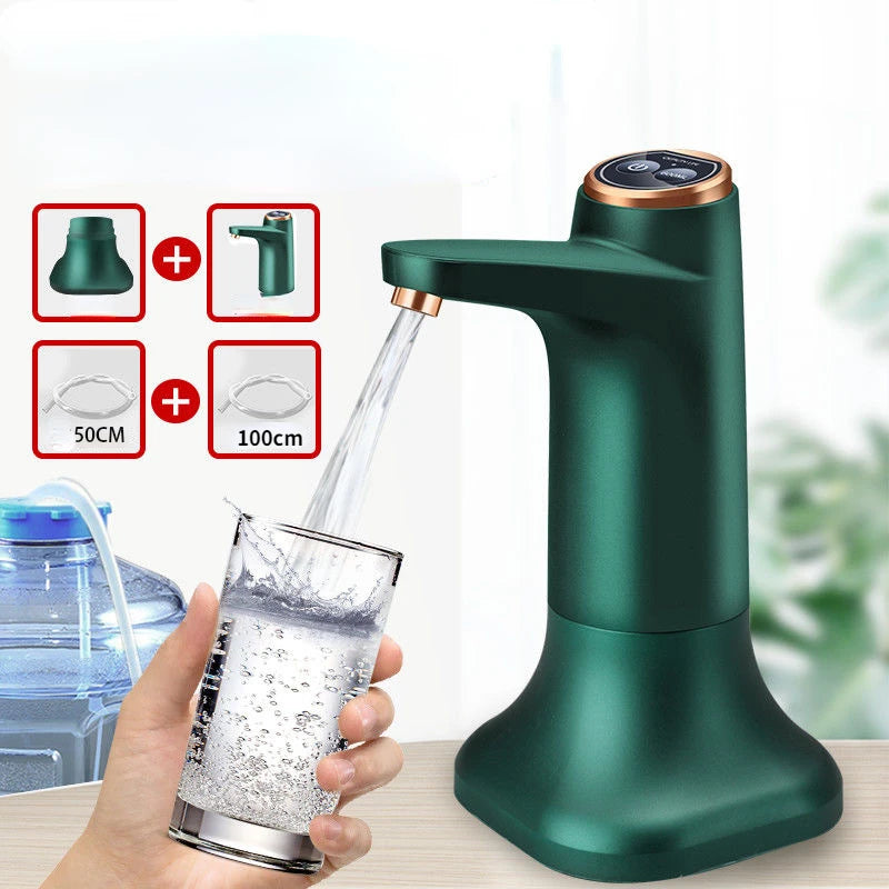 3 PCS Set Automatic Water Dispenser + Base Gray/Green/White Color Electric Water Pump Button Control USB Charge Portable for Kitchen Office Outdoor Drink Dispenser Home Office Watering Supplies