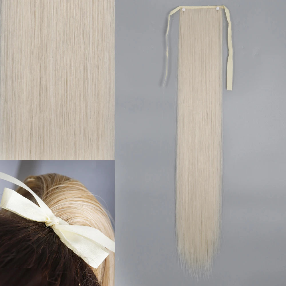NEW  Synthetic Long Straight Wrap Around Clip In Ponytail Hair Extension Can Be Permed Heat Resistant Pony Tail Fake Hair