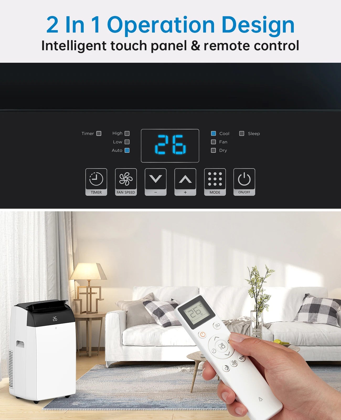 New System Air Conditioner,12000 BTU TURBO Portable Air Conditioner, 4-In-1 Cool/Heating/Fan/Dehumidify Modes With Remote Control, 24 Hours Timer Home Business Shops Air Condition System