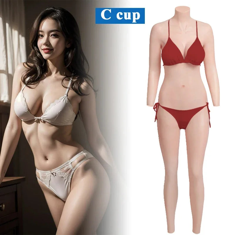 KUMIHO Cosplay One Pieces Silicone Bodysuit C Cup Breast Forms Fake Boobs With Arms For Crossdresser Mens Sissy Drag Queen