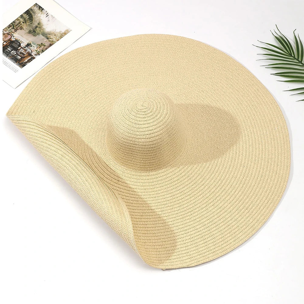 Summer Large Wide Brim Foldable Sun Hats for Women Oversized Sun Shade Hat Travel Straw Hat Lady UV Protection Beach Hat