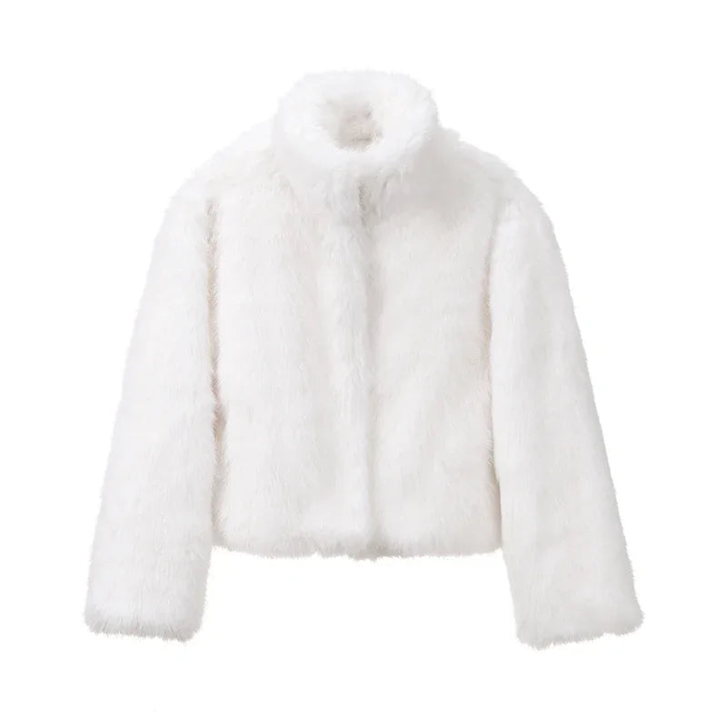 NEW Arrivals UK S-2XL Size White/Yellow Color Neo Mint Winter Women Yellow Faux Fur Jacket Chic Girls Fashion Streetwear Thicken Warm Stand Collar Fox Fur Coat Outerwear