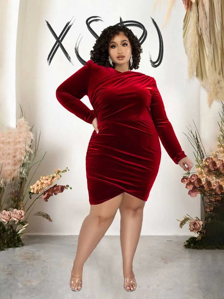 For Curvy Ladies XL-4XL (16-24) UK Plus Size 4 Colors Fashion Women Clothing Curvy Dresses Velvet Winter Party Dress Evening Low Back Draped Dresses