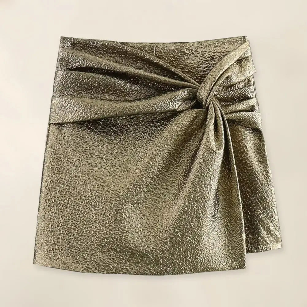 NEW Arrivals Silver/Purple Women Girls Autumn Winter Sexy Mini Skirt High Waist Knot Pleated Shorts Skirt Elegant Woman Short Pants Streetwear Evening Night Clubwear Female Girls Luxury Fashion Apparel  Products